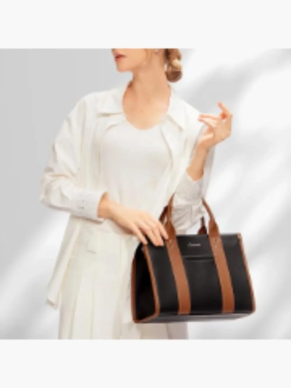 Faux Leather Satchel Tote Handbag with Zipper, Top Handle and Crossbody Strap,